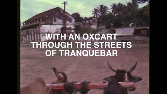 With an oxcart through the streets of Tranquebar. Raw footage from 1985